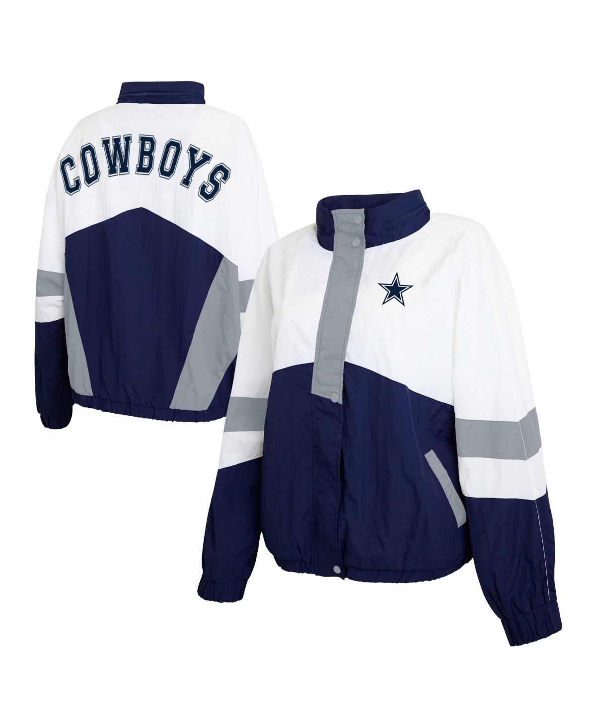 Women's WEAR by Erin Andrews  White/Navy Dallas Cowboys  Crinkle Full-Zip Hooded Windbreaker Jacket