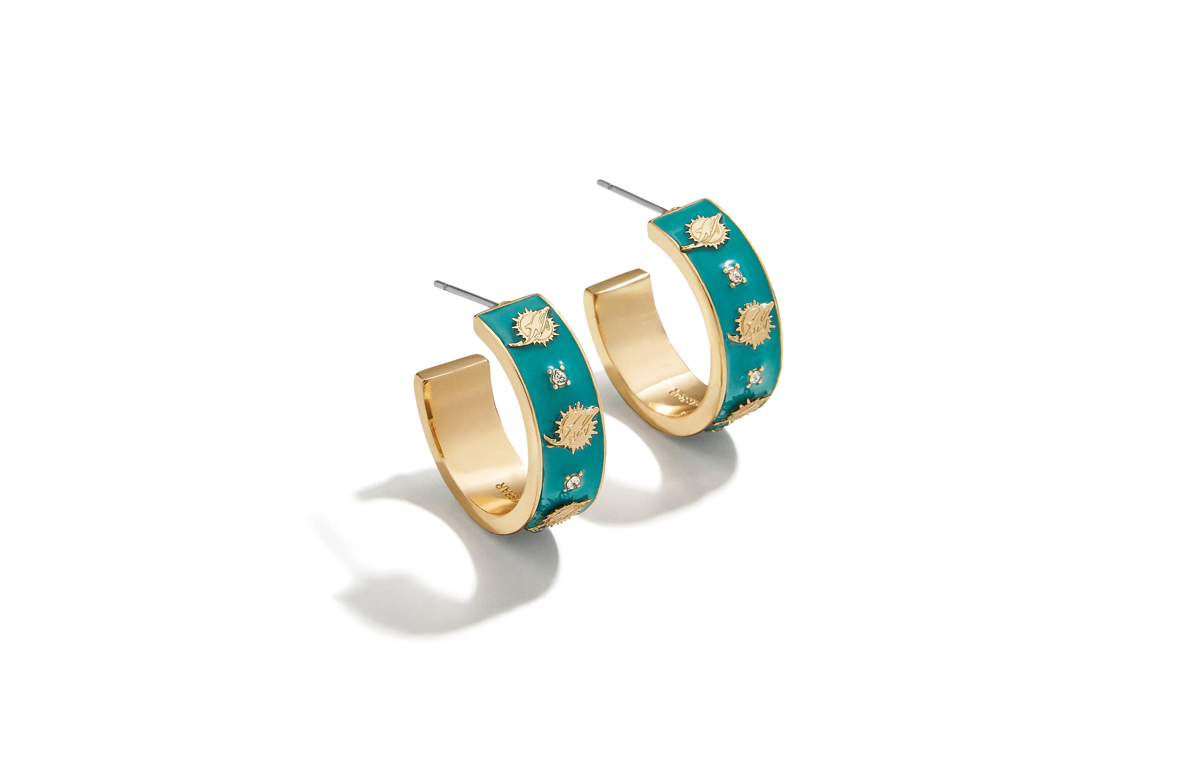 Wear by Erin Andrews Gold-Tone Enamel Miami Dolphins Hypoallergenic Hoop Earrings