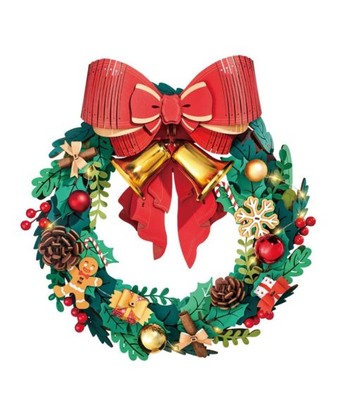 Детский пазл Robotime Christmas Wreath LED Lights 3D Wooden Puzzle, 252-Piece, от 14 лет