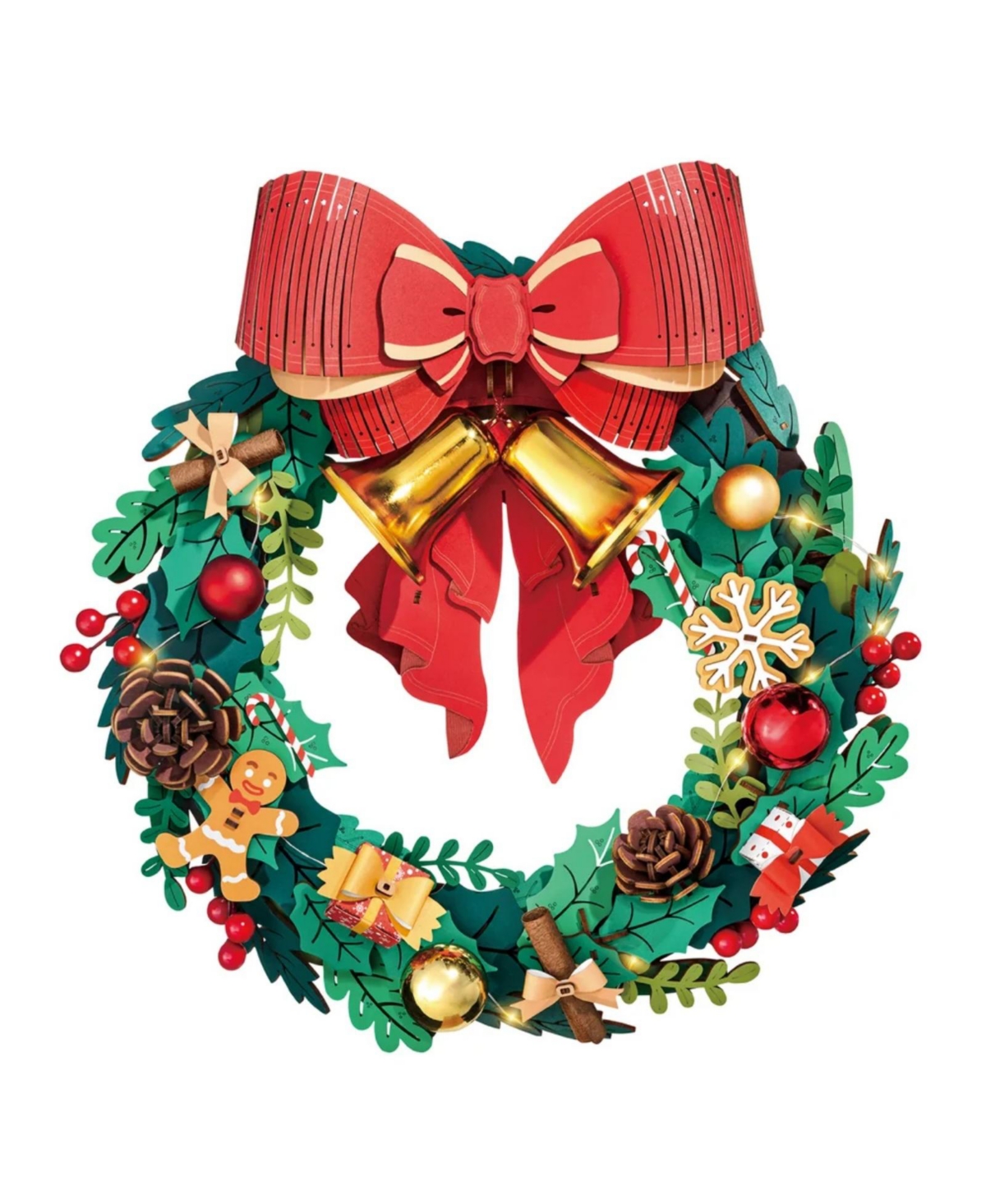 Robotime Christmas Wreath Led Lights 3D Wooden Puzzle, 252-Piece, Ages 14+