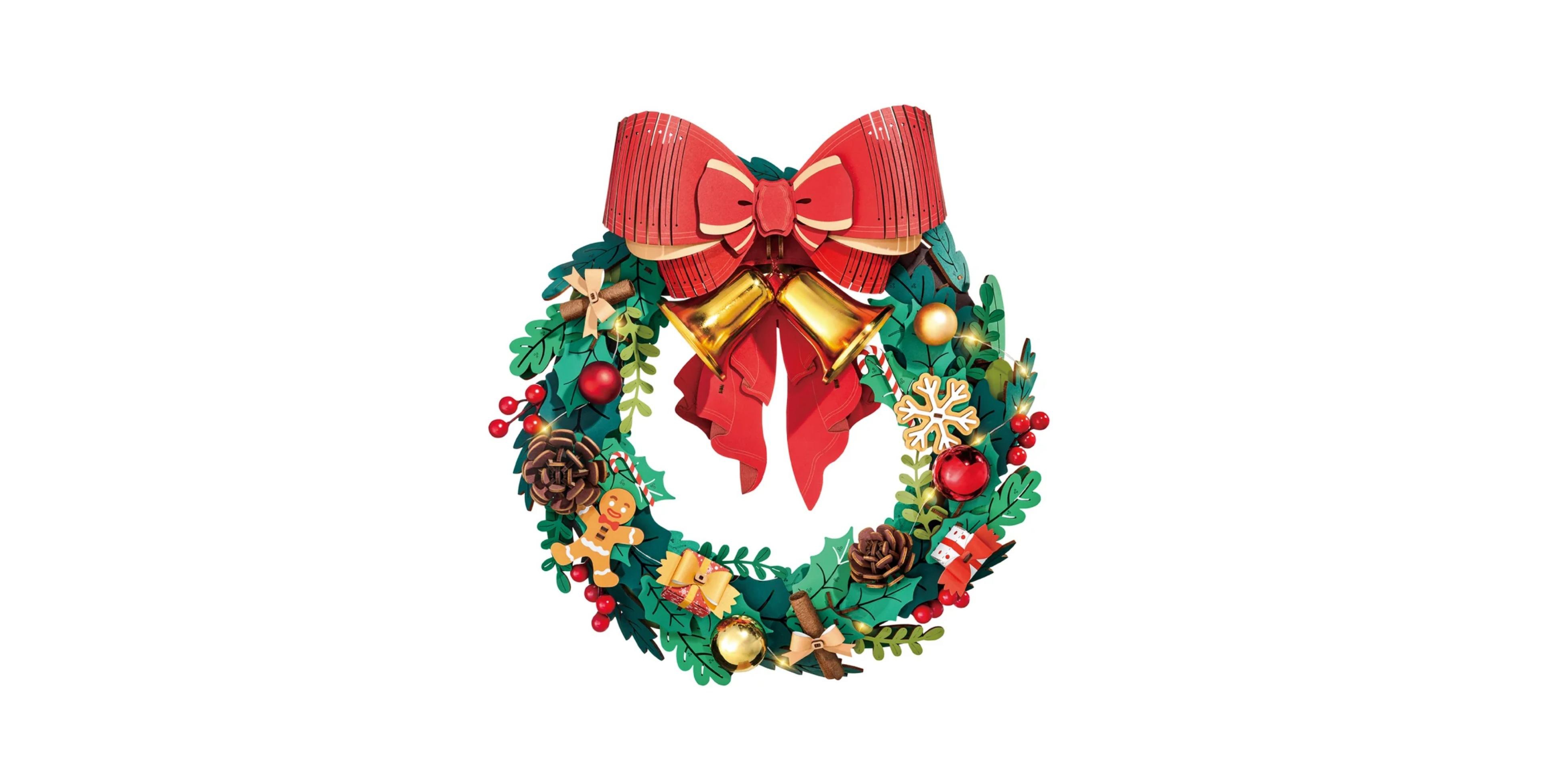 Robotime Christmas Wreath Led Lights 3D Wooden Puzzle, 252-Piece, Ages 14+