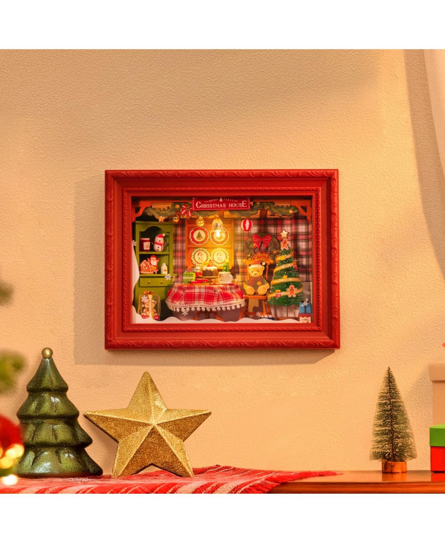 Детские куклы Robotime Christmas Eve Party Wood Shadow Box Miniature House Kit with LED Lights and DIY Assembly, Ages 14+ — фото 2