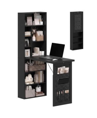 Foldable Writing Table with Storage Shelves, Hanging Bag