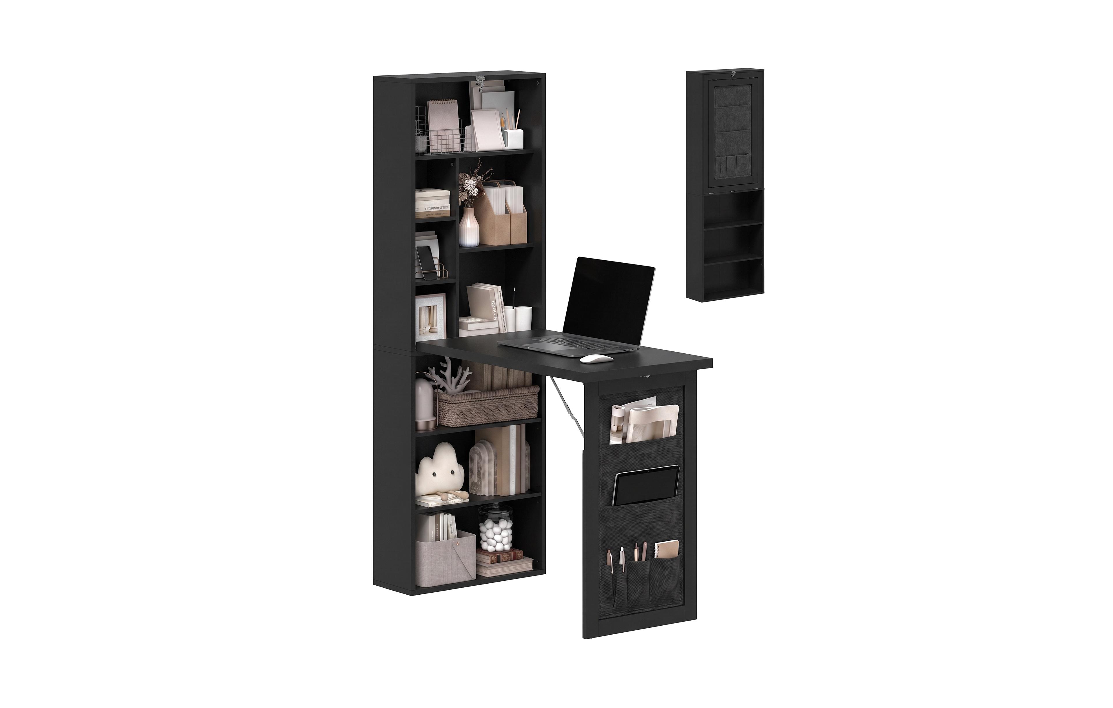 Homcom Foldable Writing Table with Storage Shelves, Hanging Bag