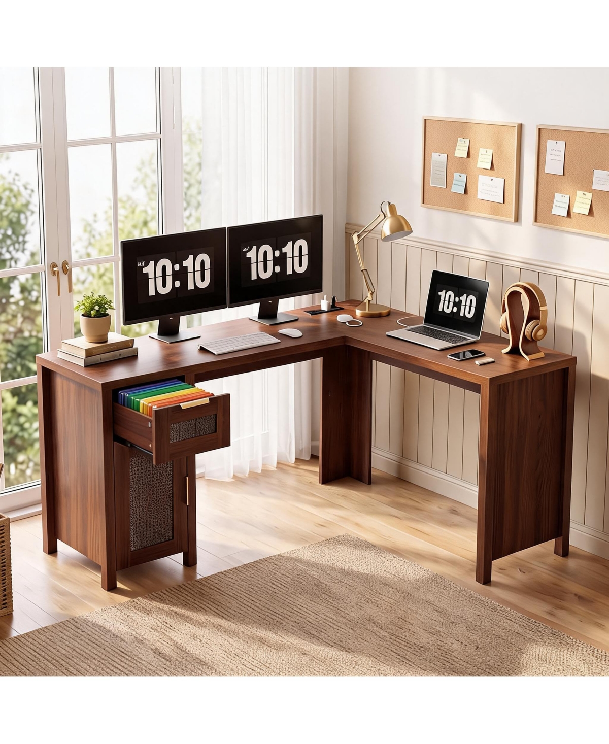 homfan L Shaped Office Desk With Storage, Modern Home Computer Desk, Large Work Surface, Cable Management, Spacious Storage Shelves