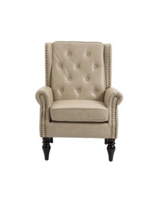 PU Leather Accent Armchair, 250LBS Capacity Upholstered Side Chair with Rubber Wood Legs