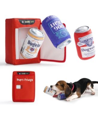 3 Pack Ice Cold Beer Dog Toys with a Fridge, Funny Squeaky Interactive Toys, Hide and Seek Enrichment Toy for Dogs