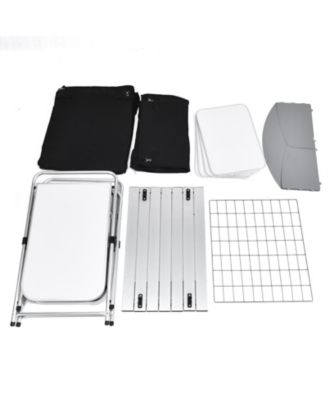 Folding Camping Grill Table with 2 Side Tables and Windscreen Outdoor Camping