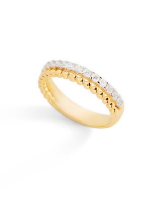Cubic Zirconia Gold-Tone Beaded Band Ring