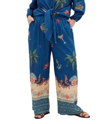 Women's Plus Size Tia Sea Print Wide Leg Pant