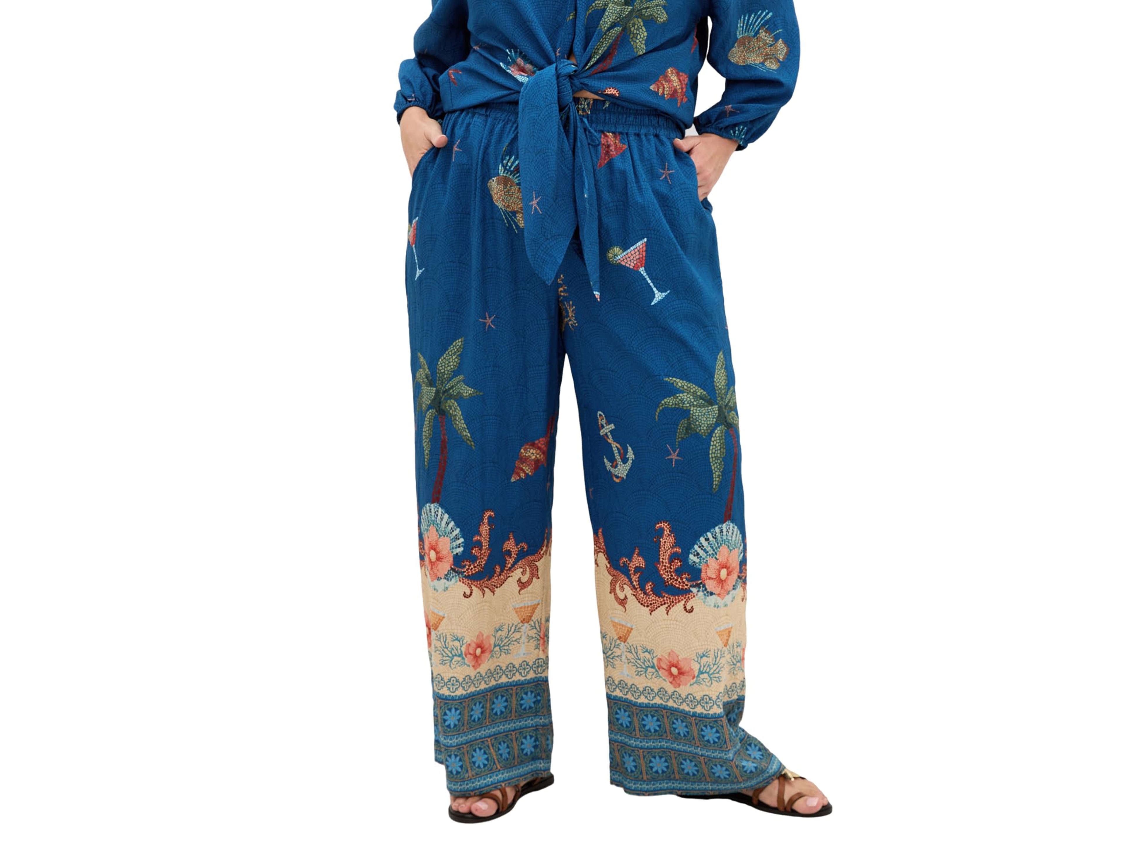 City Chic Women's Plus Tia Sea Print Wide Leg Pant