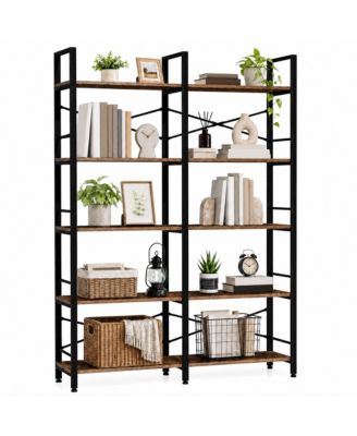 5-Tier 66.9" H Industrial Bookshelf, Tall Modern Bookcase with 10 Open Display Shelves, Vintage Wood and Metal Frame for Living Room and Office