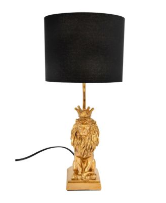 Resin Lion Table Lamp with Black Linen Shade, Finish