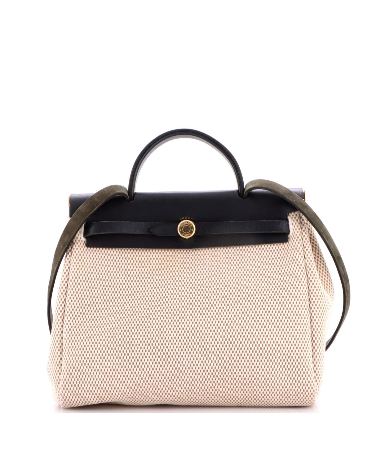 Pre-Owned Hermes 31 Herbag Zip Criss Viking Toile and Leather - Natural