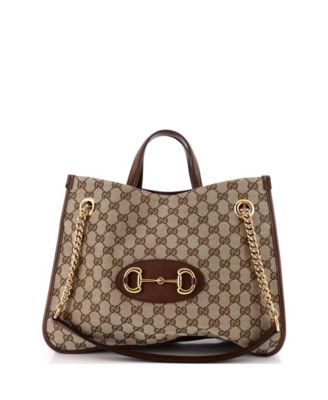 Medium Horsebit 1955 Chain Strap Canvas and Leather Tote