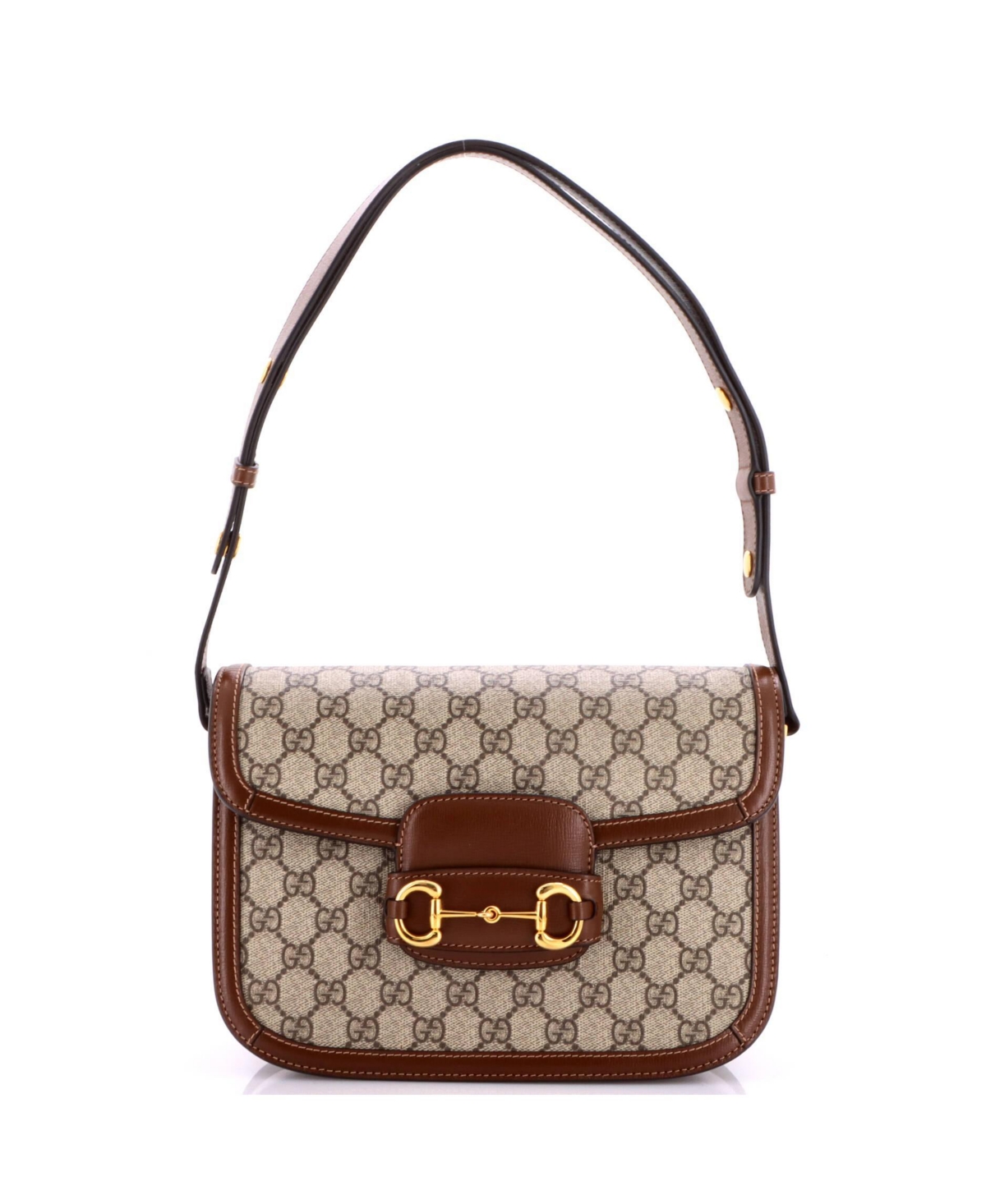 Pre-Owned Gucci Small Horsebit 1955 Shoulder Bag Gg Coated Canvas with Leather - Brown