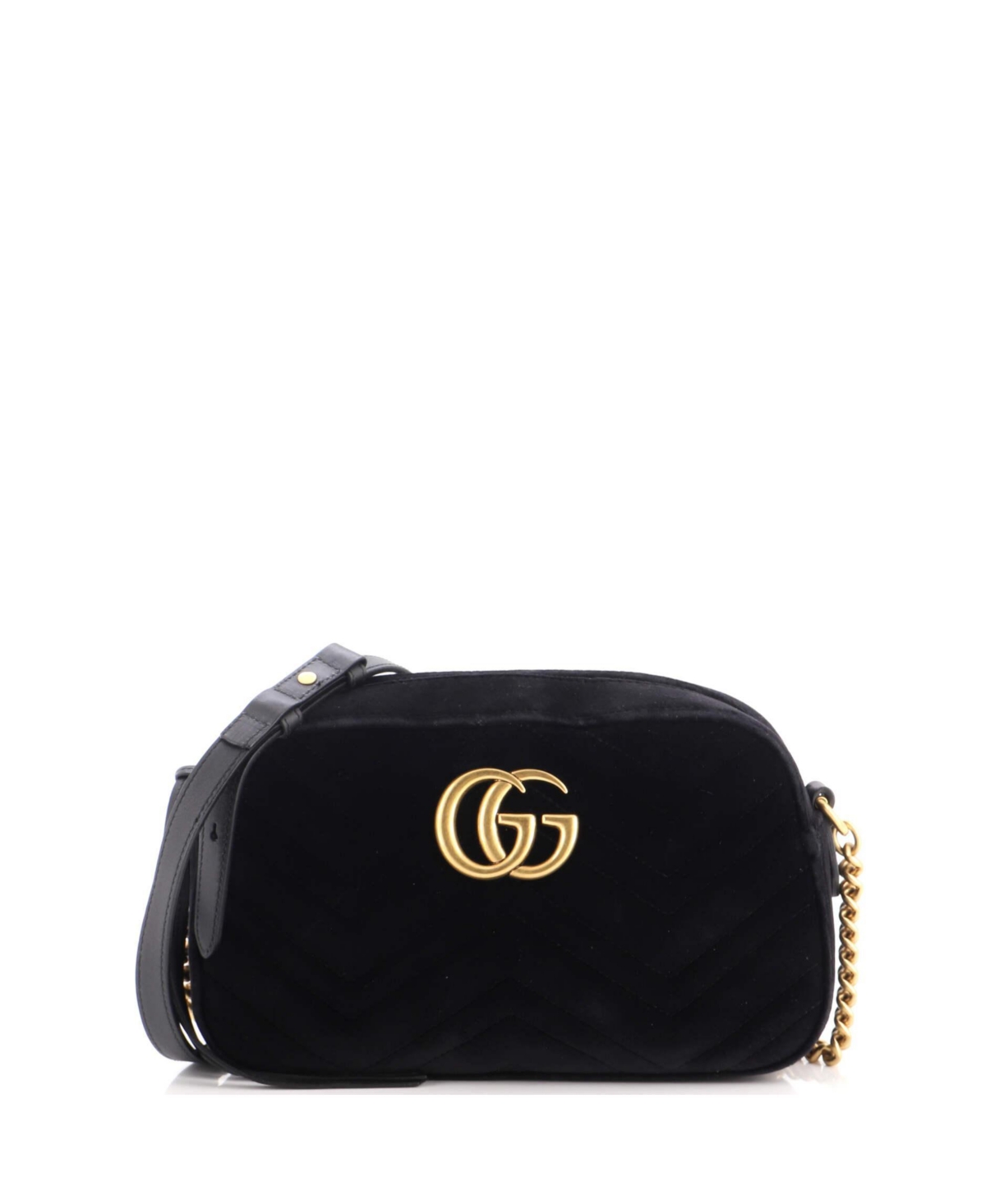 Pre-Owned Gucci Small Gg Marmont Shoulder Bag Matelasse Velvet - Black