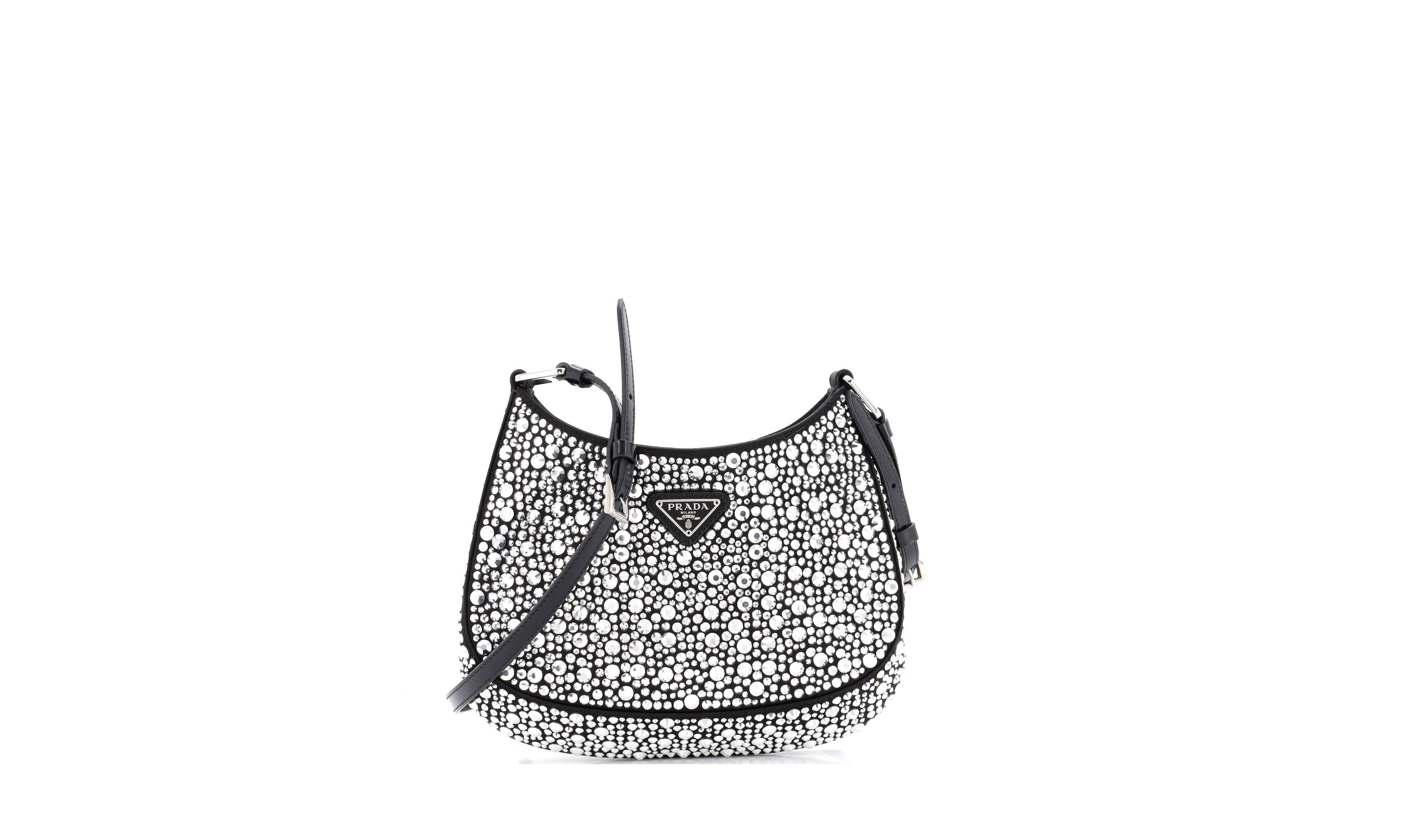 Pre-Owned Prada Small Cleo Shoulder Bag Crystal Embellished Satin