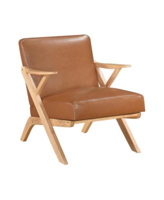 Faux Leather Accent Chair, 300LBS Solid Rubberwood Frame Armchair with Dacron Wrapped Foam Cushions