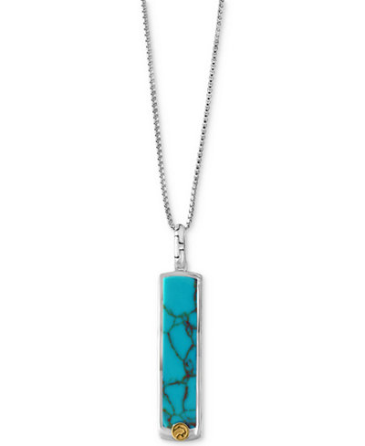 EFFY® Men's Manufactured Turquoise Bar Necklace (3/4 cttw) in Sterling Silver with 18k Gold-Plate