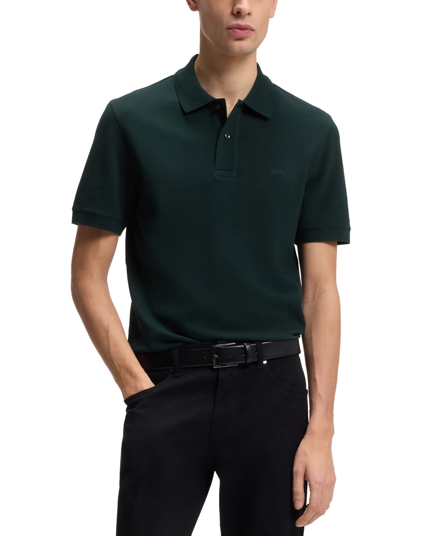Мужское поло Hugo Boss Cotton Piqué Pallas Logo Polo Shirt, цвет: Зелёный — фото 5