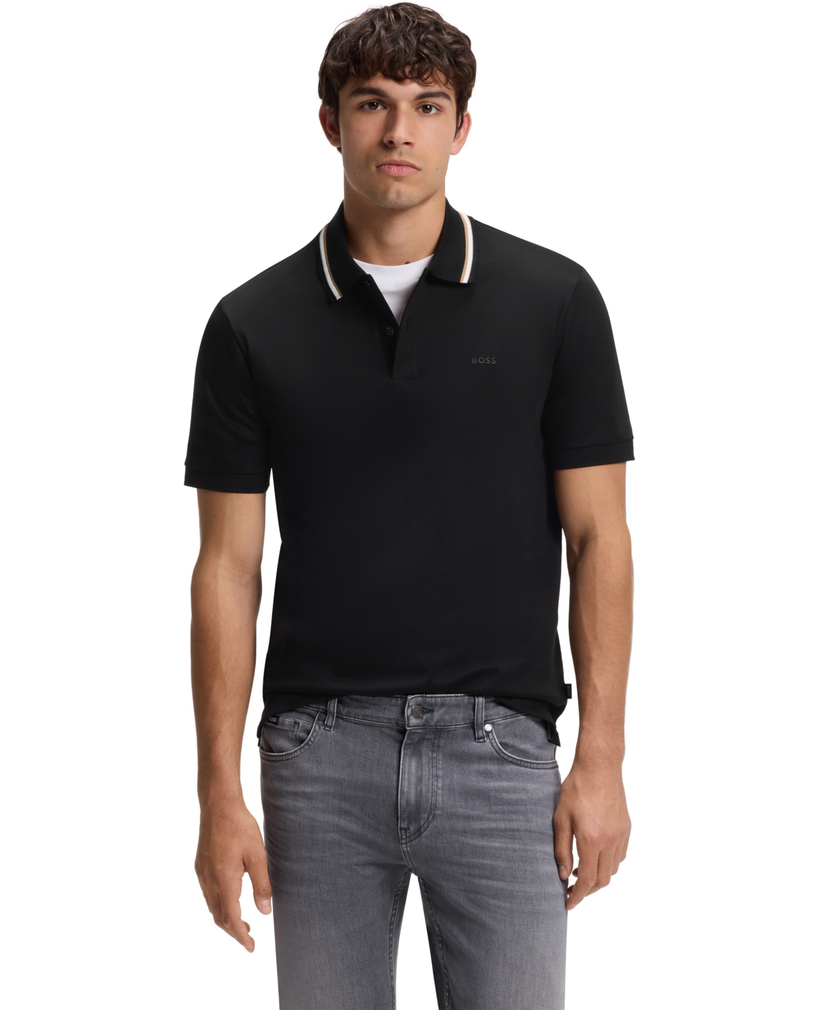 Boss by Hugo Boss Men's Slim-Fit Striped Collar Polo - Black