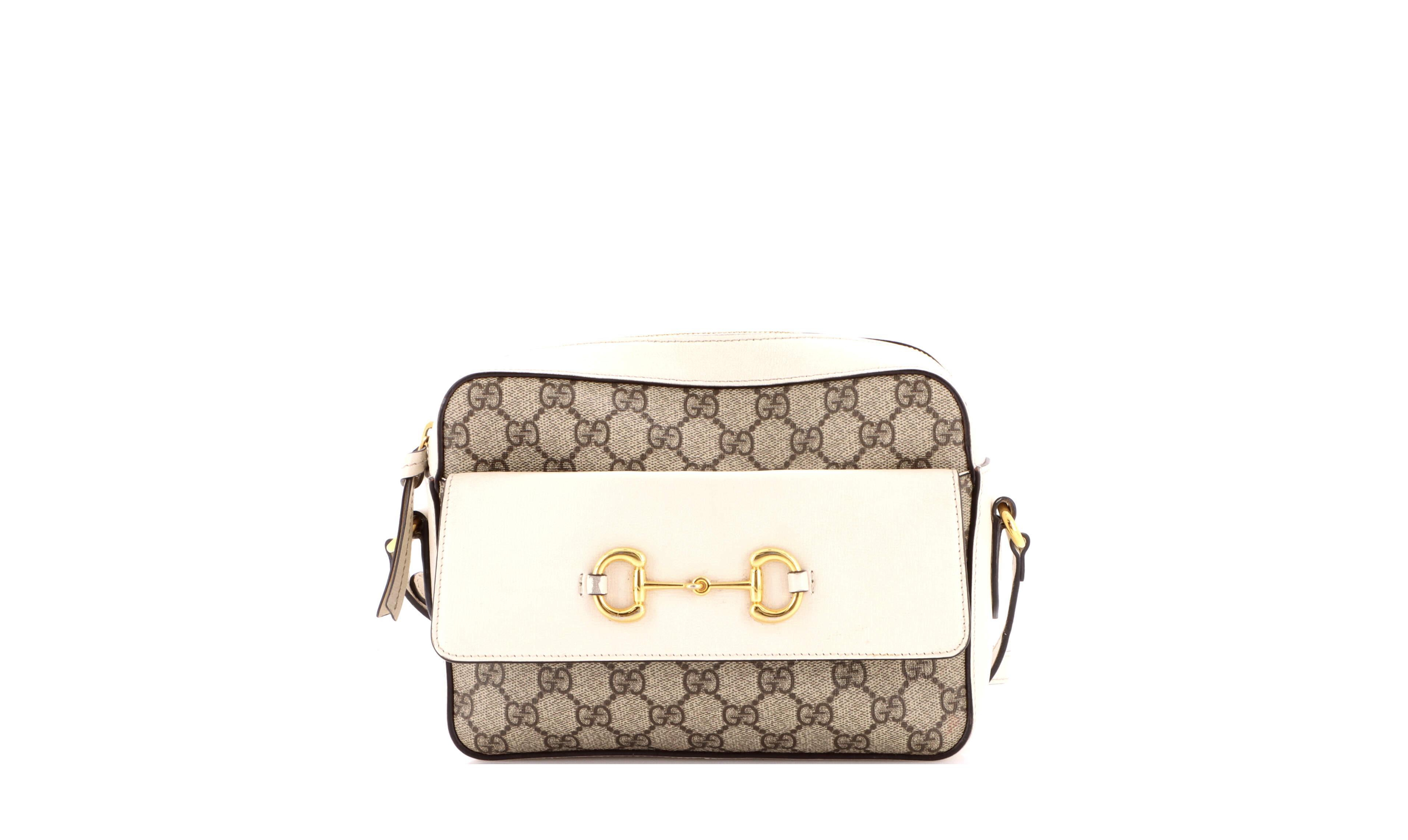 Pre-Owned Gucci Small Horsebit 1955 Flap Pocket Camera Bag Gg Coated Canvas and Leather