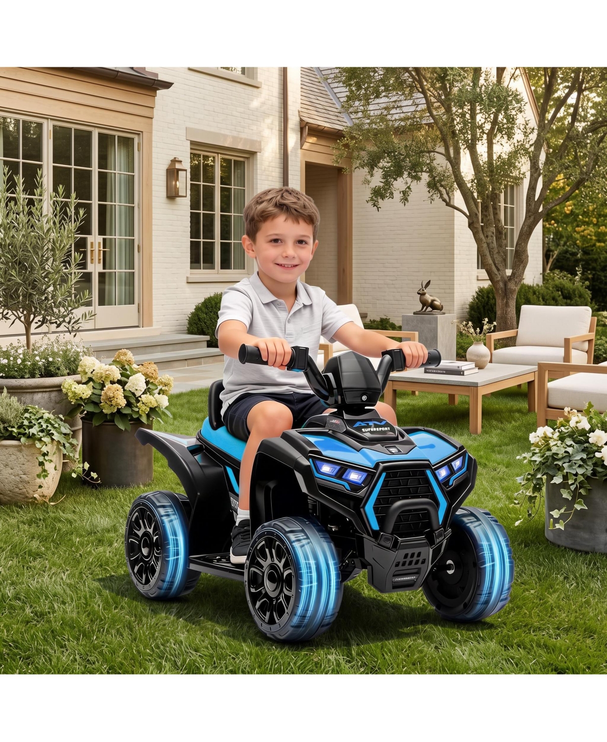 homfan 24" x 15" x 18" 6V Battery-Powered Led Headlight Ride-On Atv, Fits up to 66 lbs, Ages 3-7