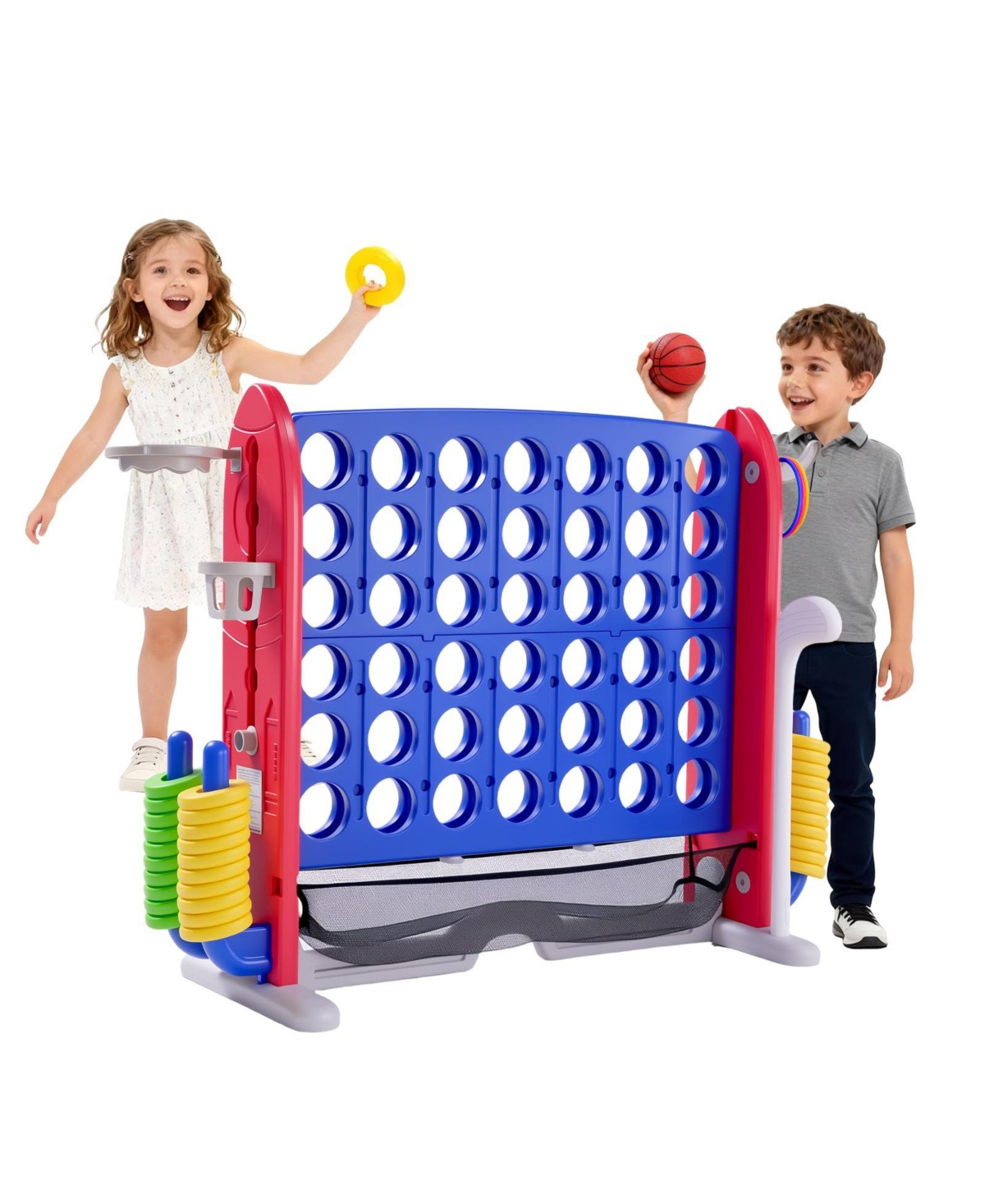 homfan Giant Four in a Row 44 Discs Board Game, Ages 3+ - Blue