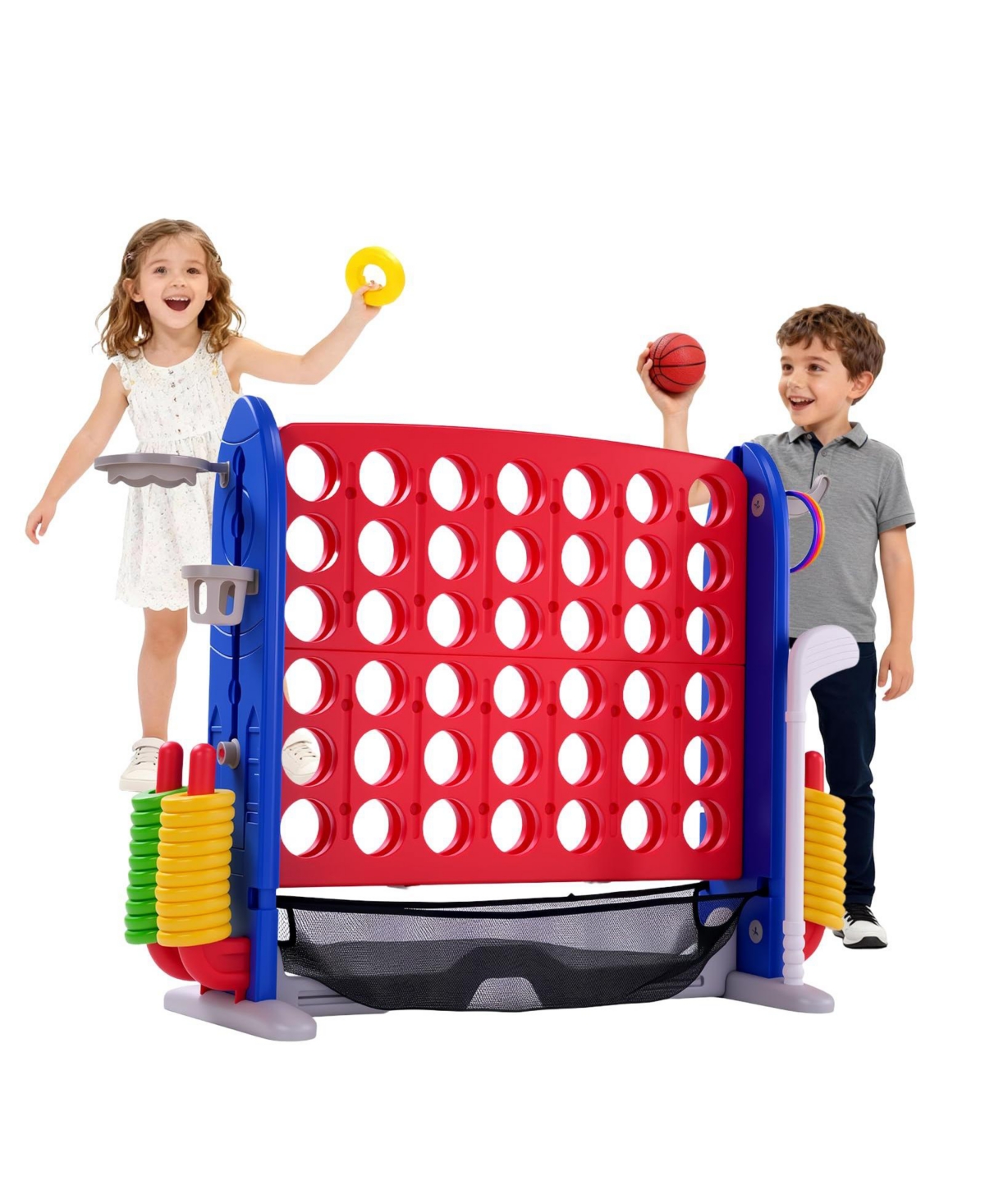 homfan Giant Four in a Row 44 Discs Board Game, Ages 3+ - Red