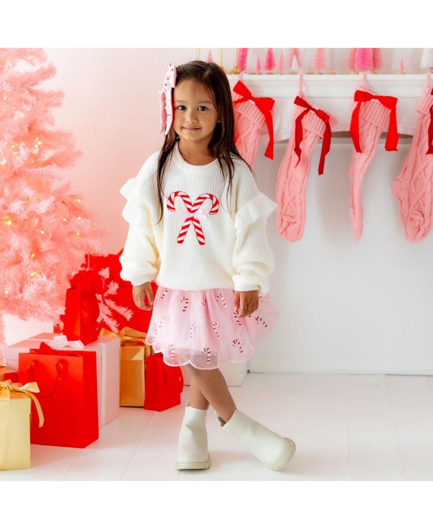 Аксессуары для волос Sweet Wink Candy Cane Christmas Bow Hair Clip для девочек, цвет: Розовый — фото 3