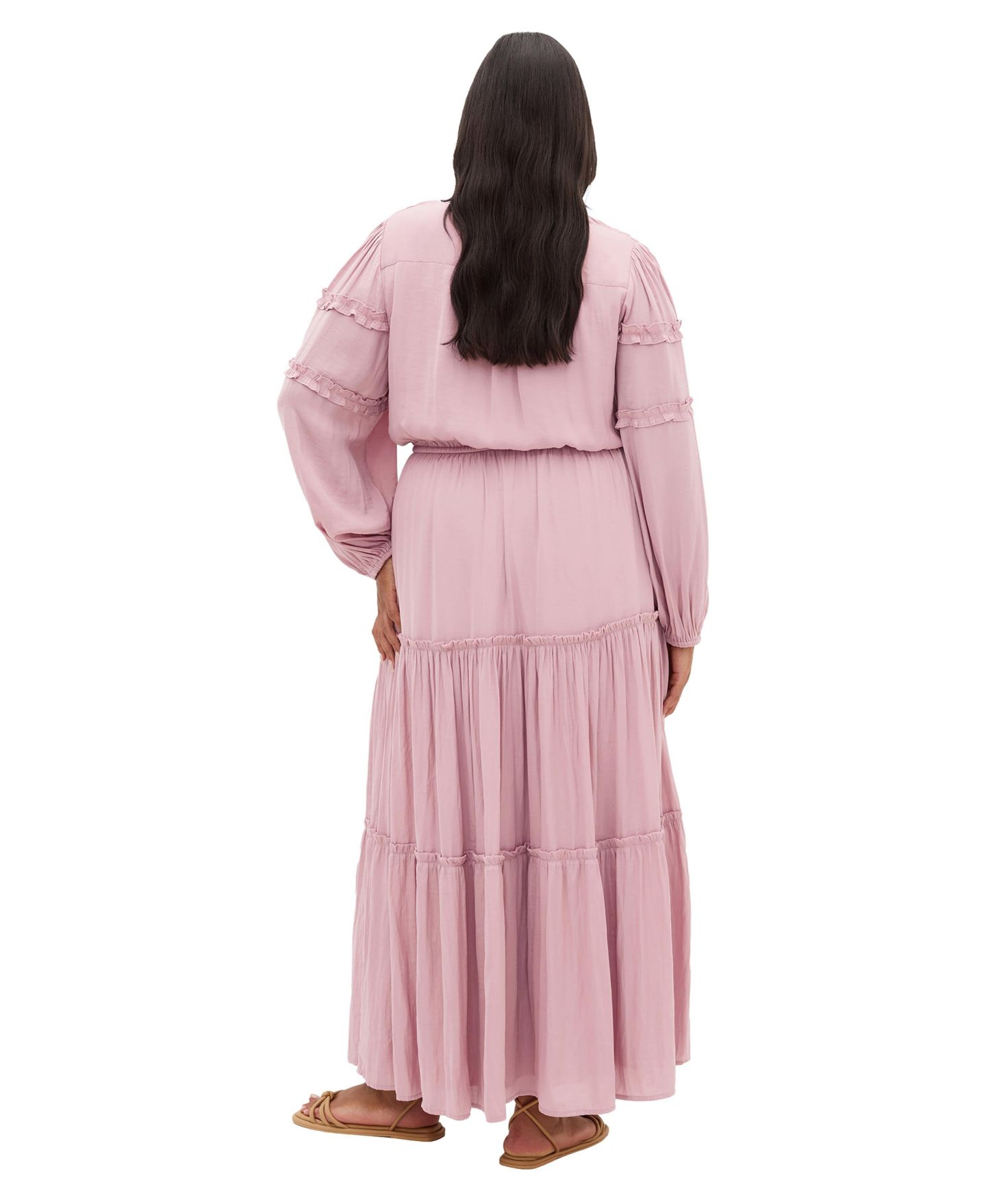 Женское платье CITY CHIC Plus Size Drama Queen Boho Tiered Long Sleeve Maxi, цвет: Пыльный розовый — фото 2