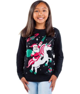 Boys' and Girls' Santa Unicorn Christmas Long-Sleeve Crewneck Sweater