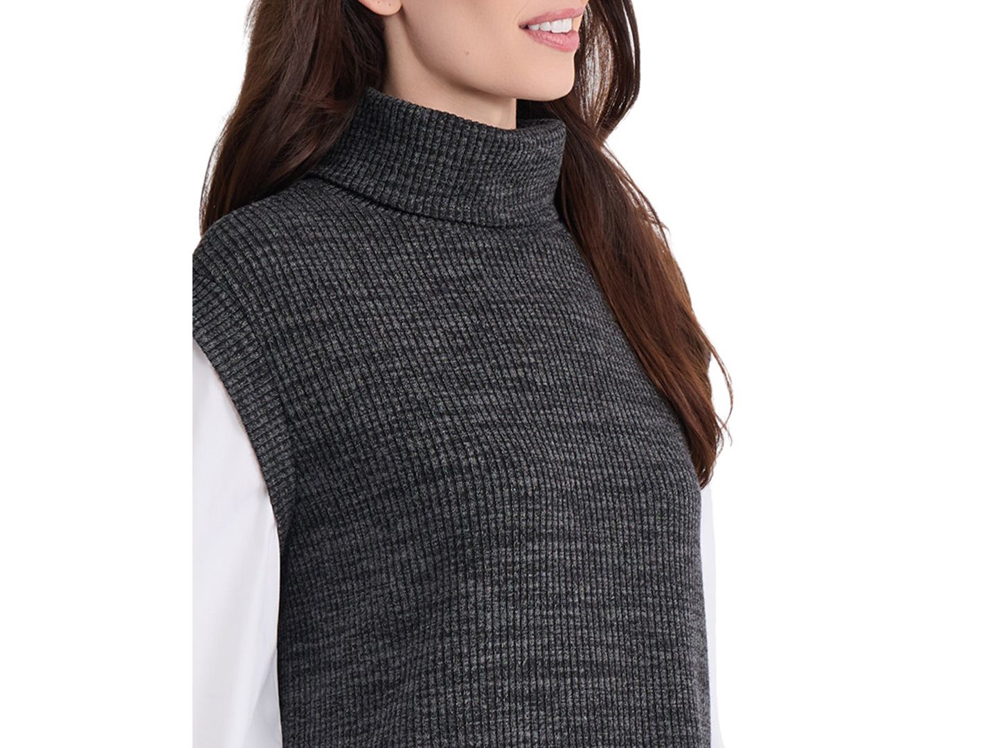 Женский топ Jones New York Twofer Turtleneck Long-Sleeve, цвет: Меланжевый серый / Натуральный белый — фото 3