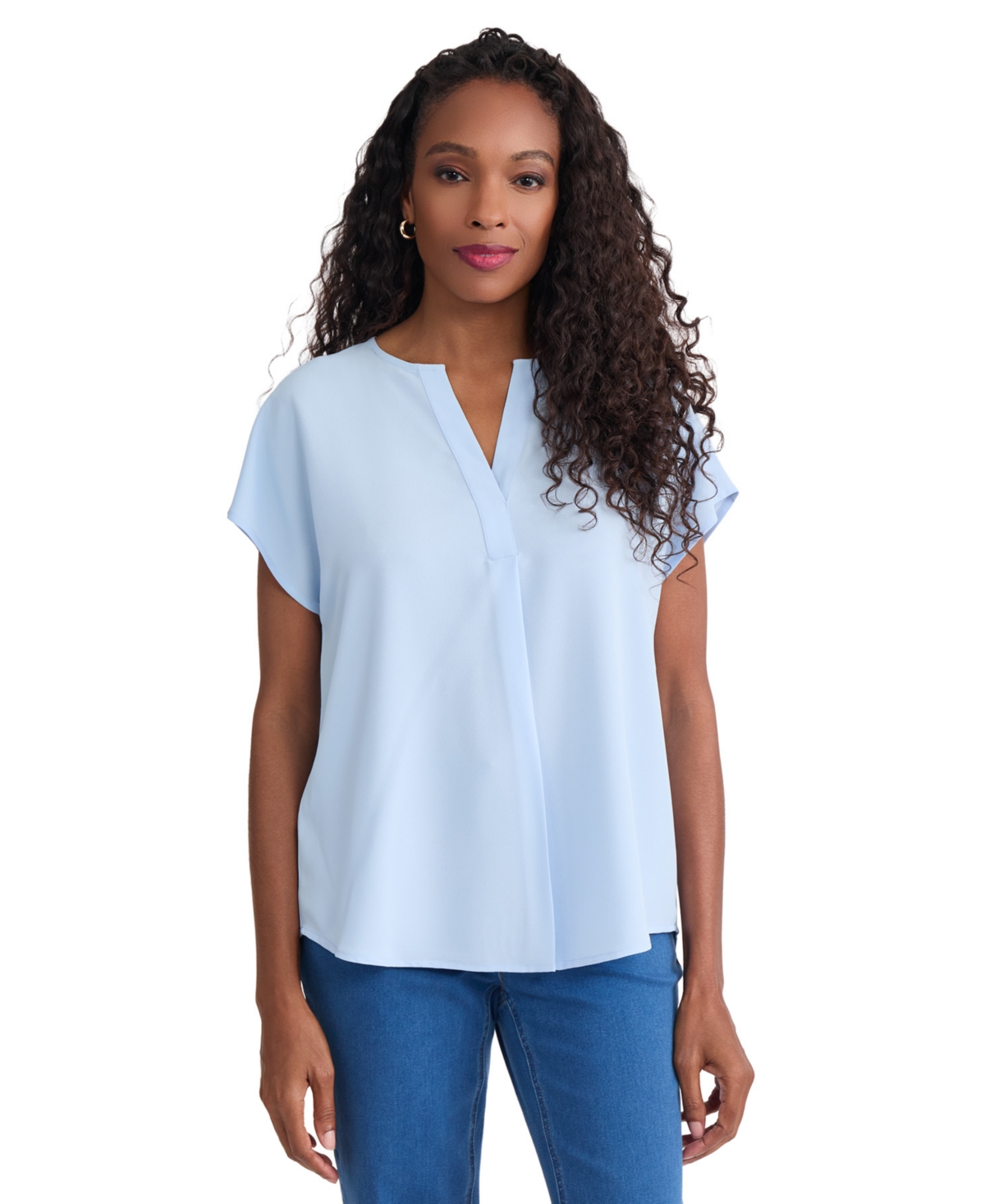 Jones New York Women's Extended Shoulder Split Neck Blouse