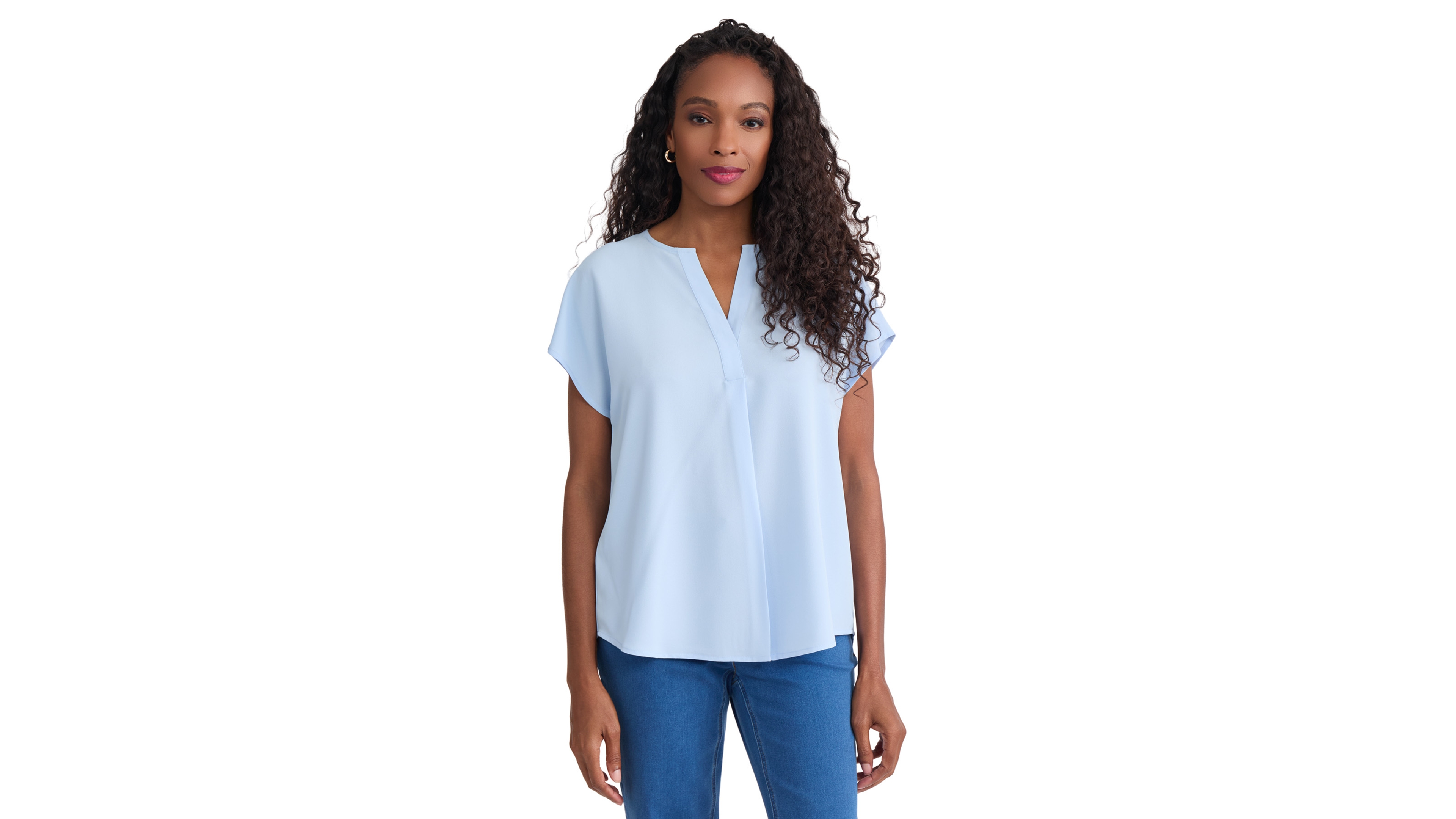 Jones New York Women's Extended Shoulder Split Neck Blouse