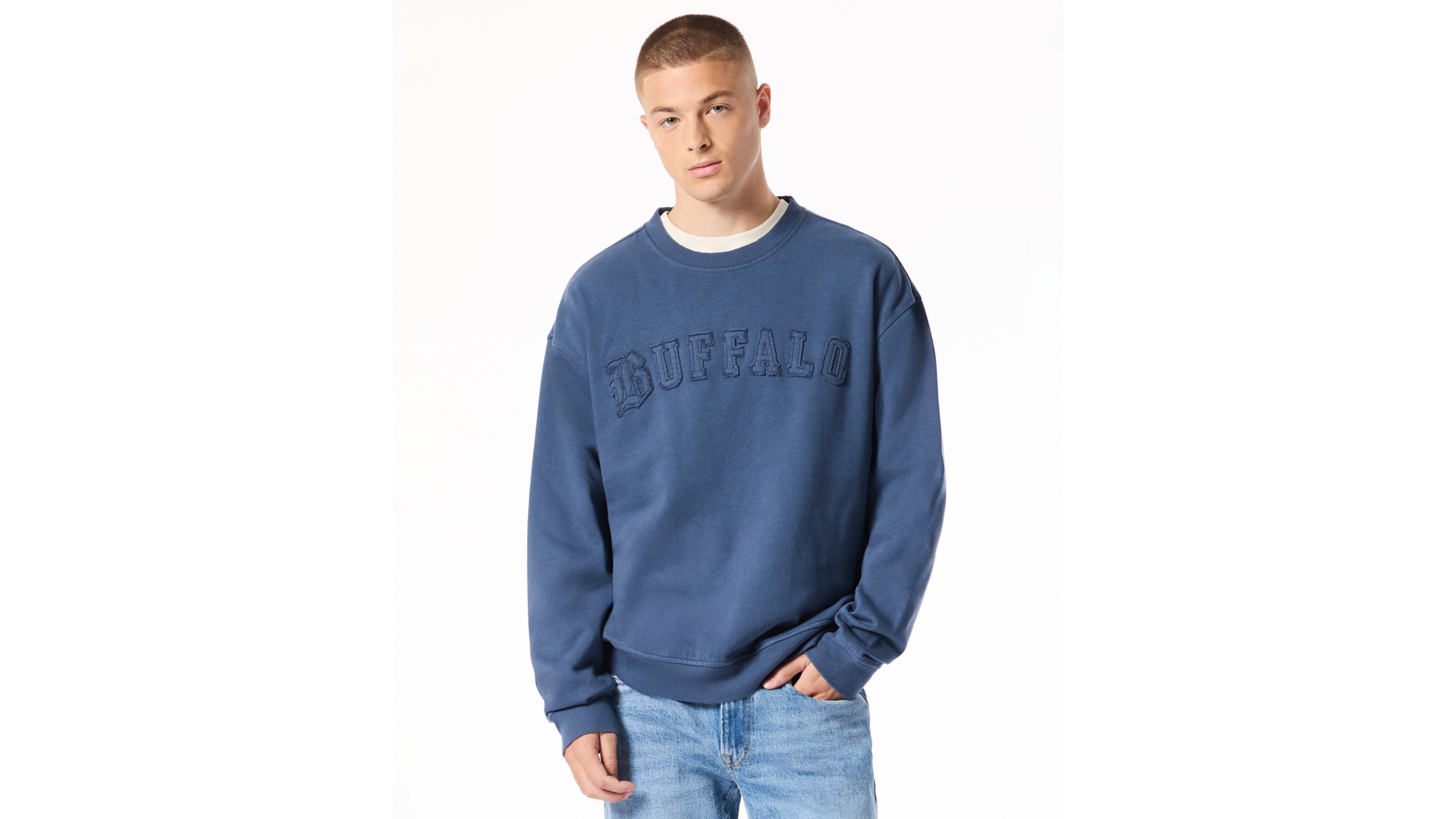 Buffalo David Bitton Men's Felice Graphic Brushed-Fleece Acid-Wash Crewneck Sweatshirt