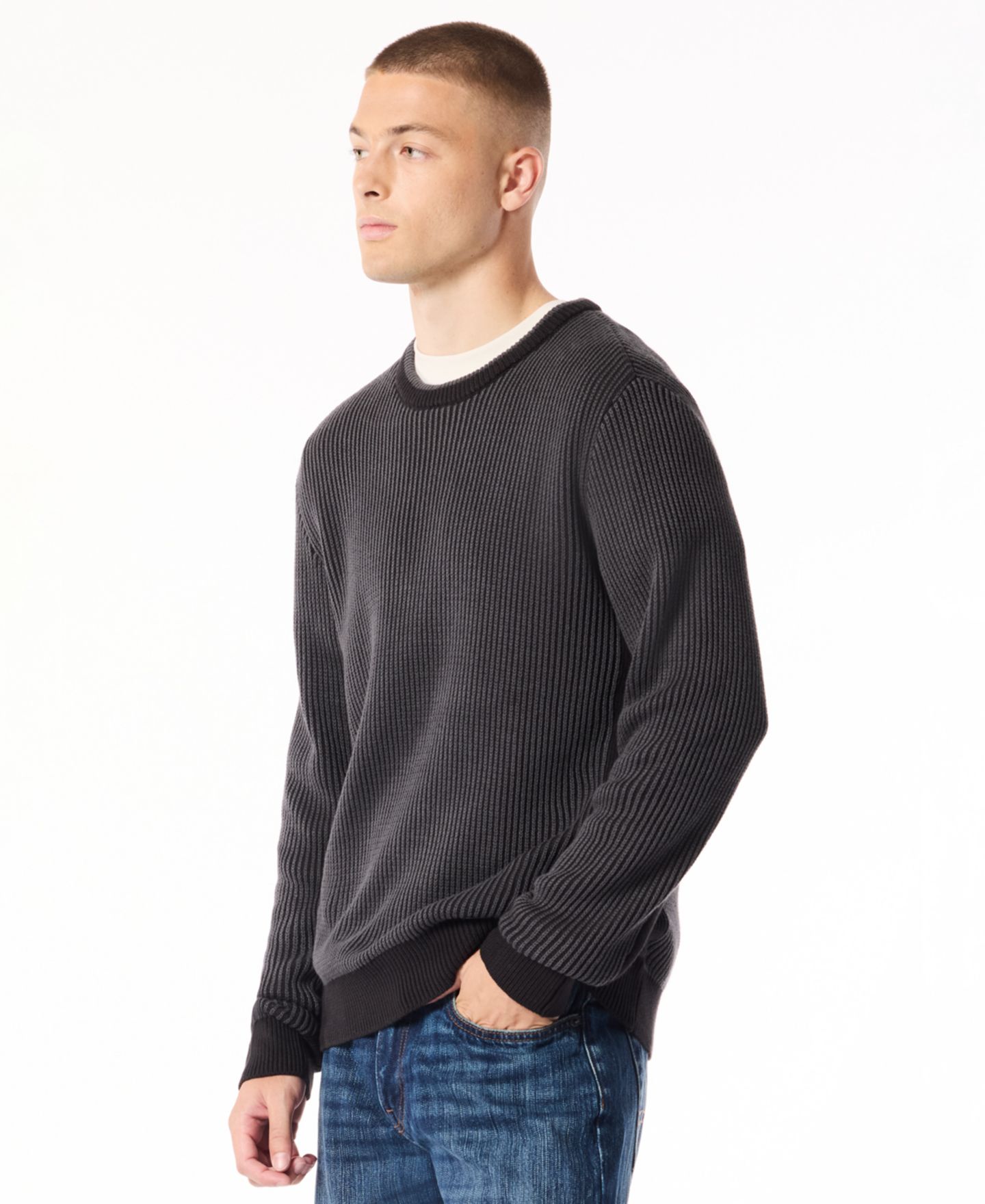 Мужской свитер Buffalo David Bitton Wiles Crewneck Waffle-Knit, цвет: Чёрный — фото 3
