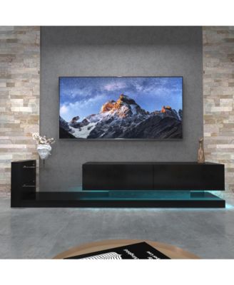 70 Inch Modern LED TV Stand Built-In Power Strip Tempered Glass Media Console for 75 Inch TV
