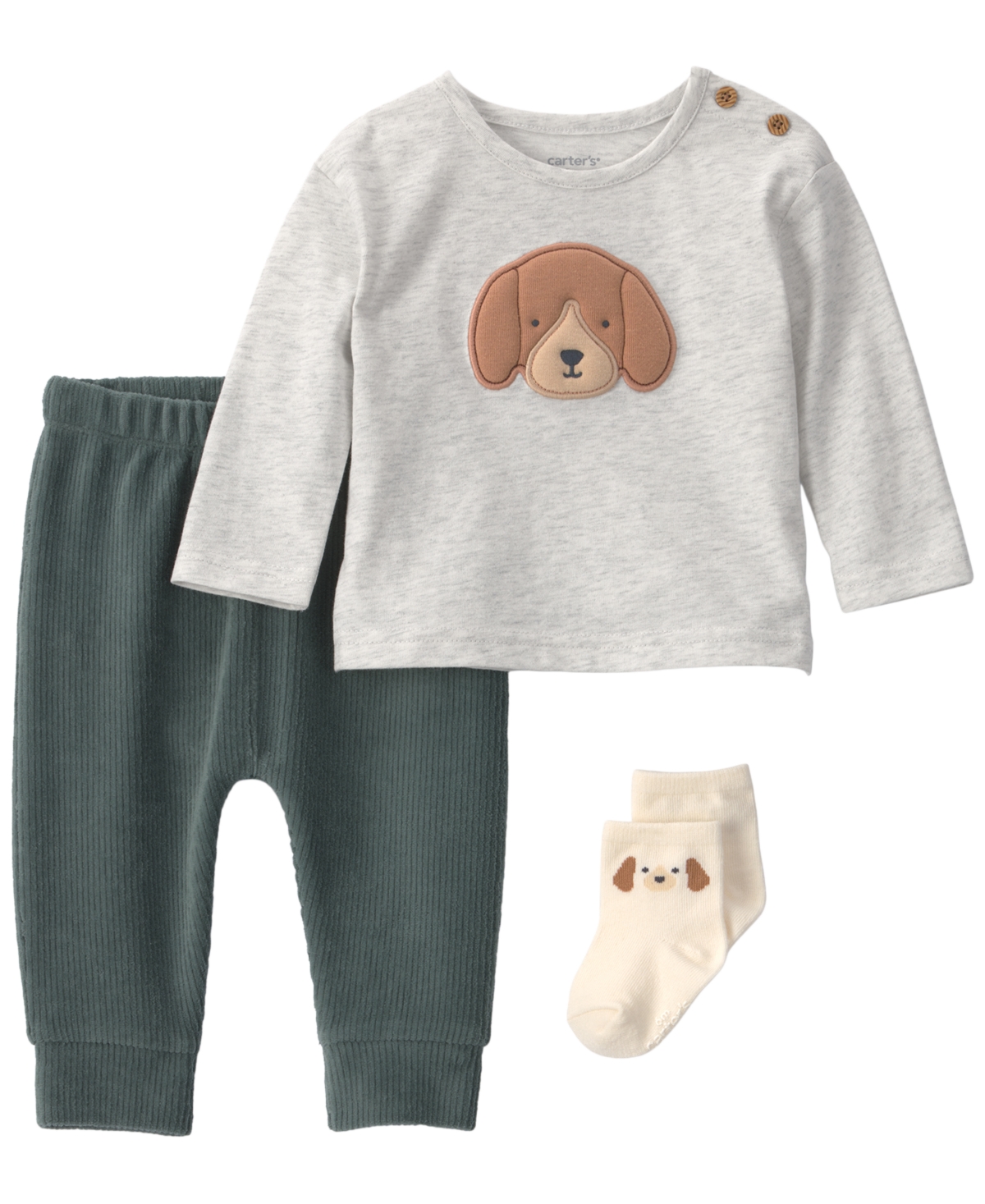 Carter's Baby Boys' Dog Long-Sleeve Crewneck Top, Pants and Socks, 3-Piece Set