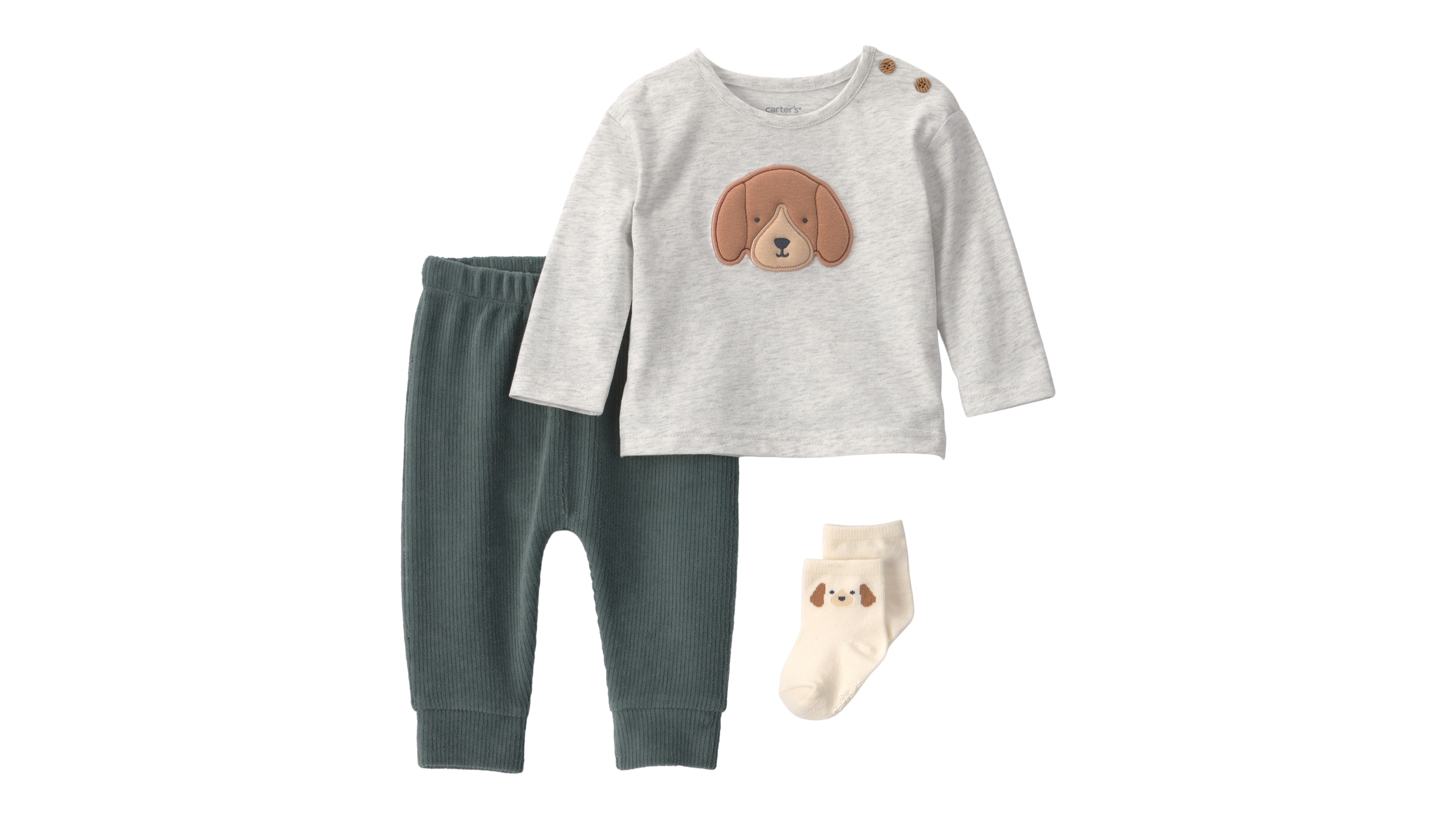 Carter's Baby Boys' Dog Long-Sleeve Crewneck Top, Pants and Socks, 3-Piece Set