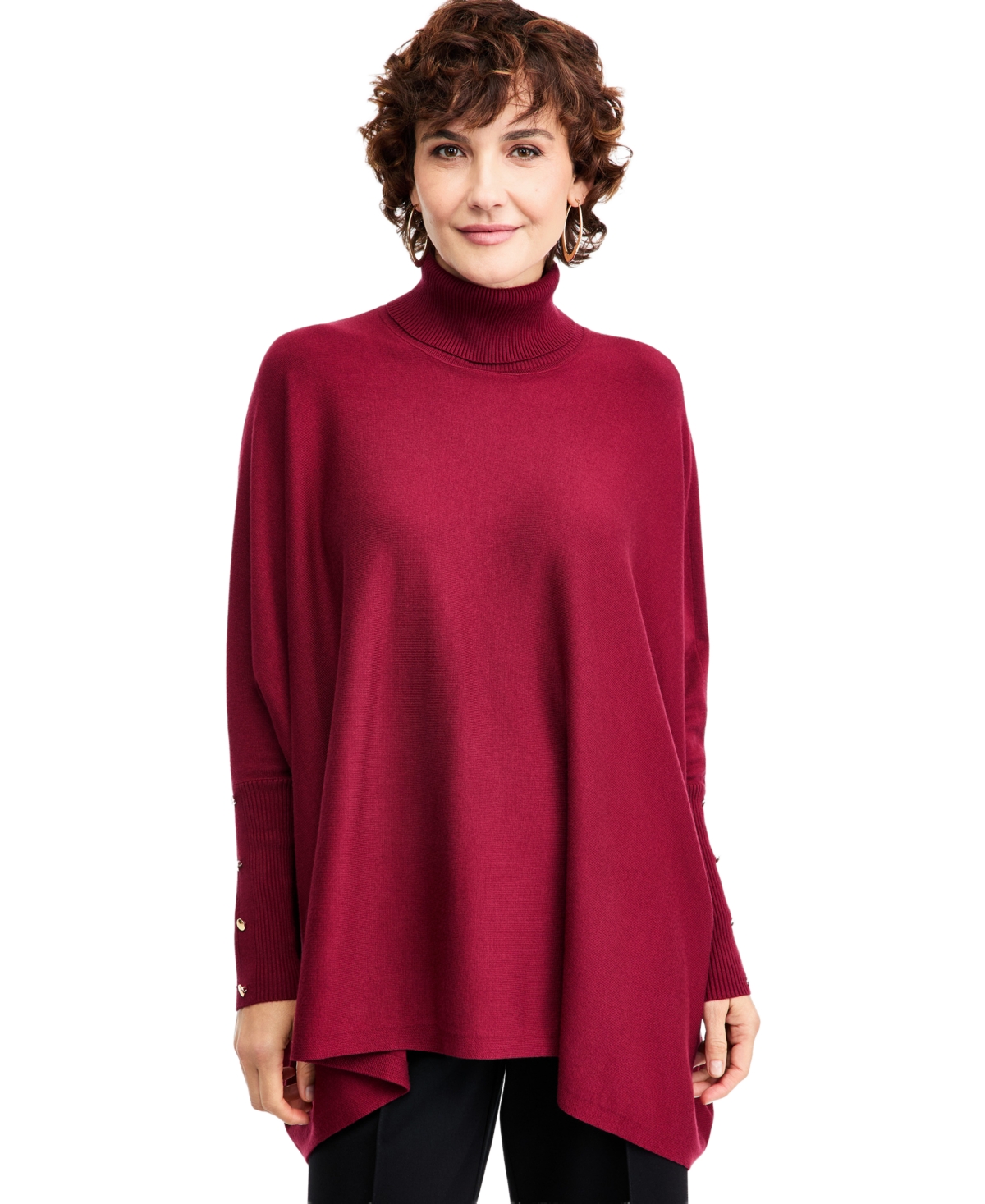Jm Collection Women's Poncho Turtleneck Sweater, Regular & Petite, Created for Macy's - Cherry Pie