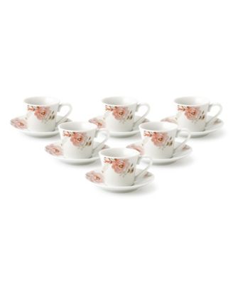 Floral Design 12 Piece 2oz Espresso Cup and Saucer Set, Service for 6