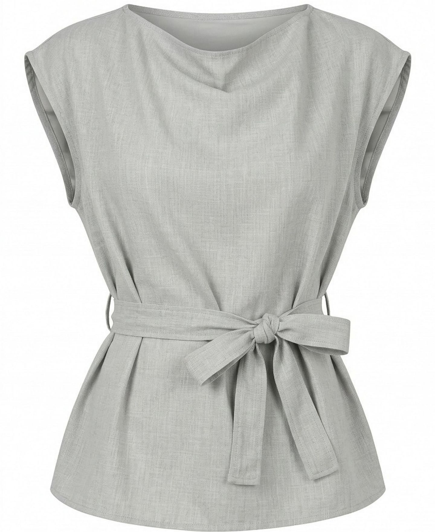 Женский топ Modenaire Draped-Neck Cap-Sleeve Self-Tie Waist, цвет: Светлый шалфейный серый — фото 6