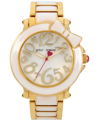 Betsey Johnson Women's Gold-Tone & White Bracelet Watch 41mm BJ00459-10