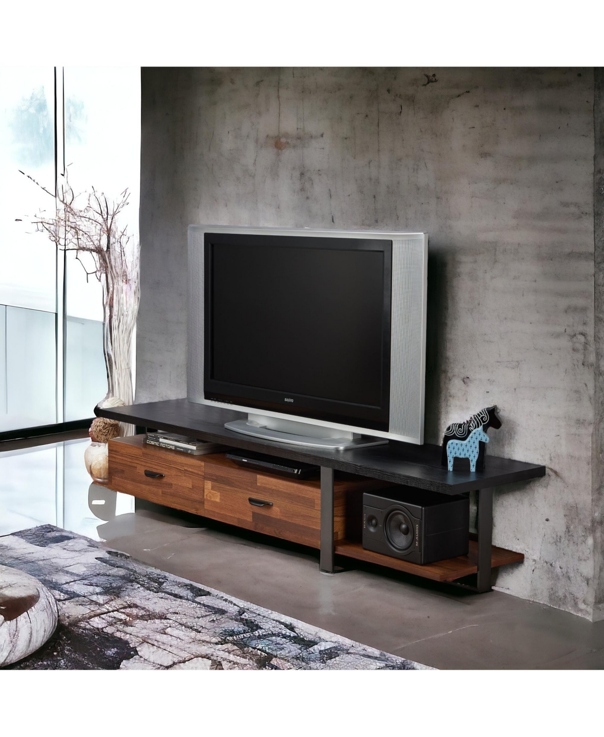 Flynama 67 Inch Tv Stand with 2 Drawers and Open Shelves for 55 Inch Tv
