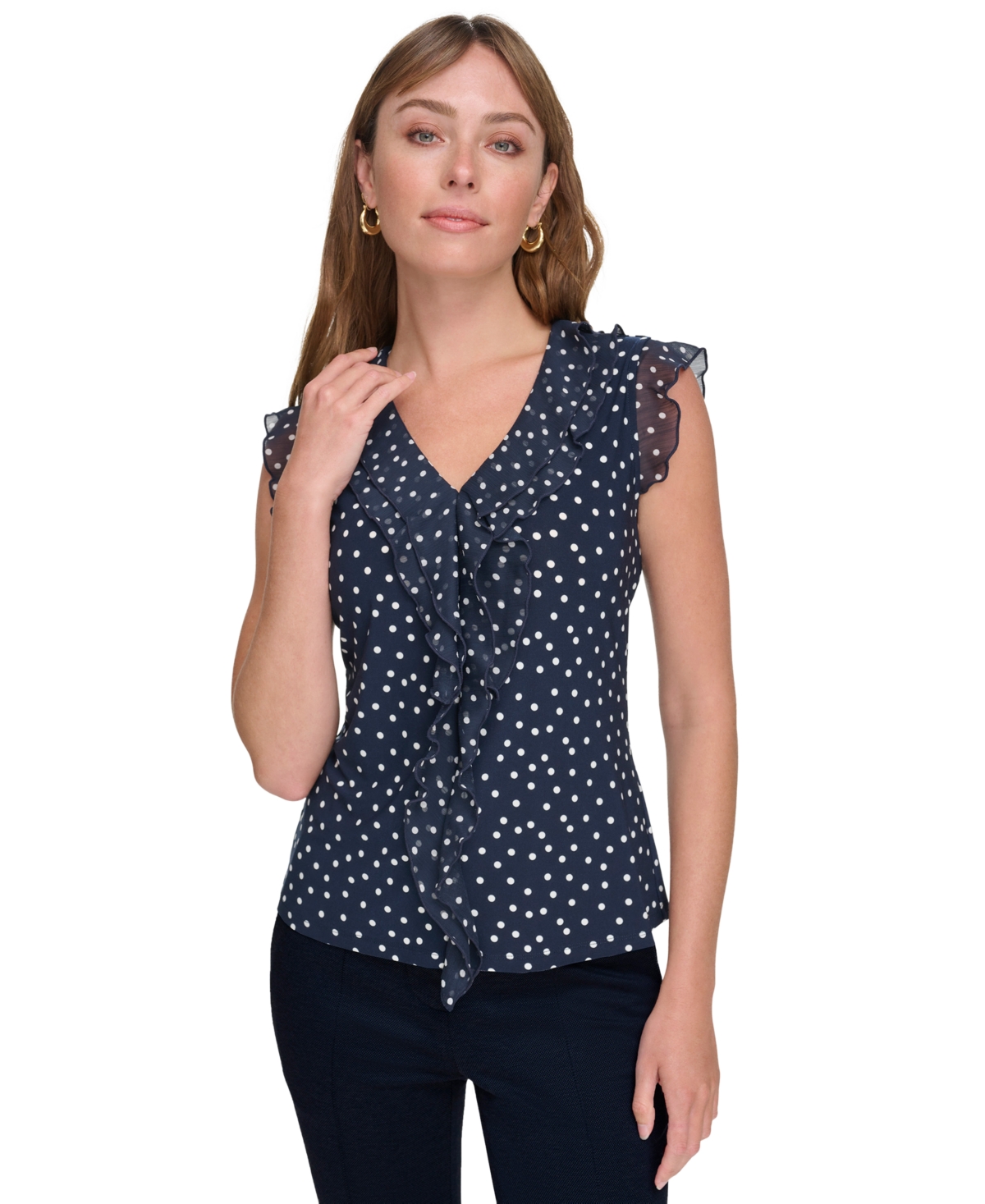 Tommy Hilfiger Women's Printed Ruffled Sleeveless Top