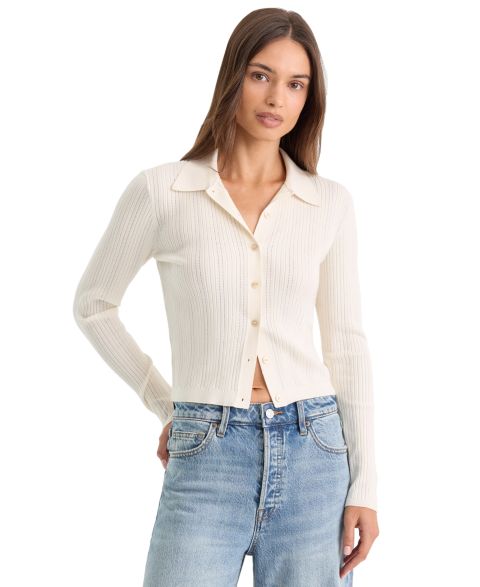 Женский кардиган Good American Long-Sleeve Collared, цвет: Белый