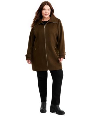 Plus Size Collared Zip-Front Coat