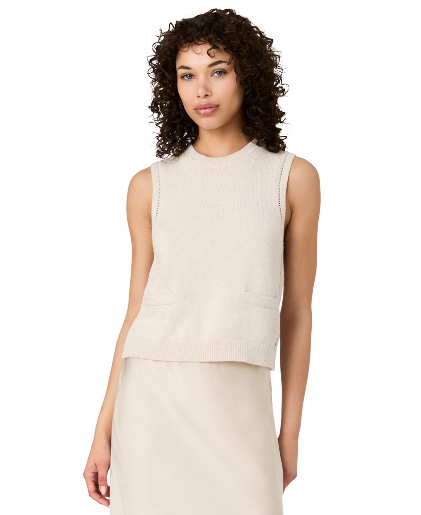 Женский топ French Connection Mozart Crewneck Sleeveless Knit, цвет: Овсяный меланжевый — фото 1